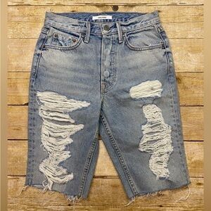 NWT GRLFRND Beverly High Rise No-Stretch Denim Long Biker Shorts (Faded Blue,25)